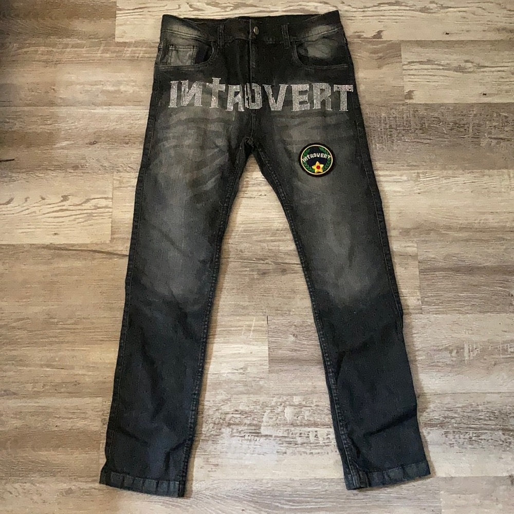 Introvert Lab Mens Denim Jeans Black Faded Party Hip Hop lifestyle 32 Diamonds